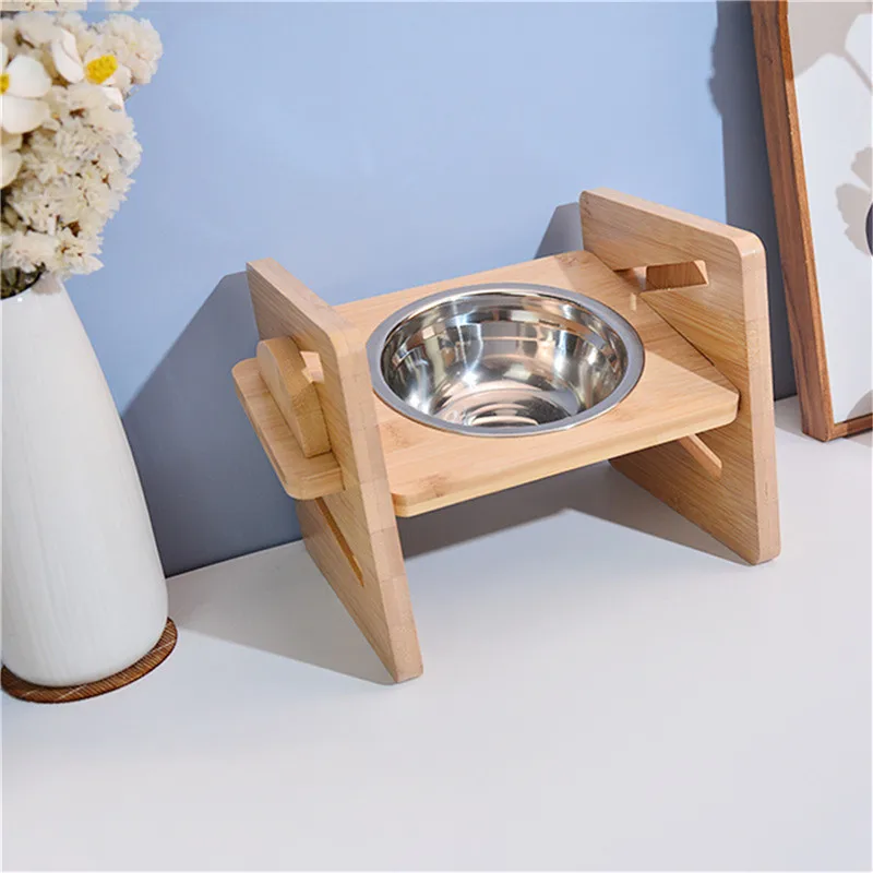 

Wood Elevated Dog Bowls with Stand Adjustable Raised Puppy Cat Food Water Bowls Holder Rabbit Feeder for Small Medium Pet