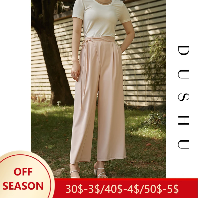 

Женские офисные Дизайнерские повседневные брюки DUSHU, Новинка лета 2021, простые прямые брюки с широкими штанинами, женская одежда