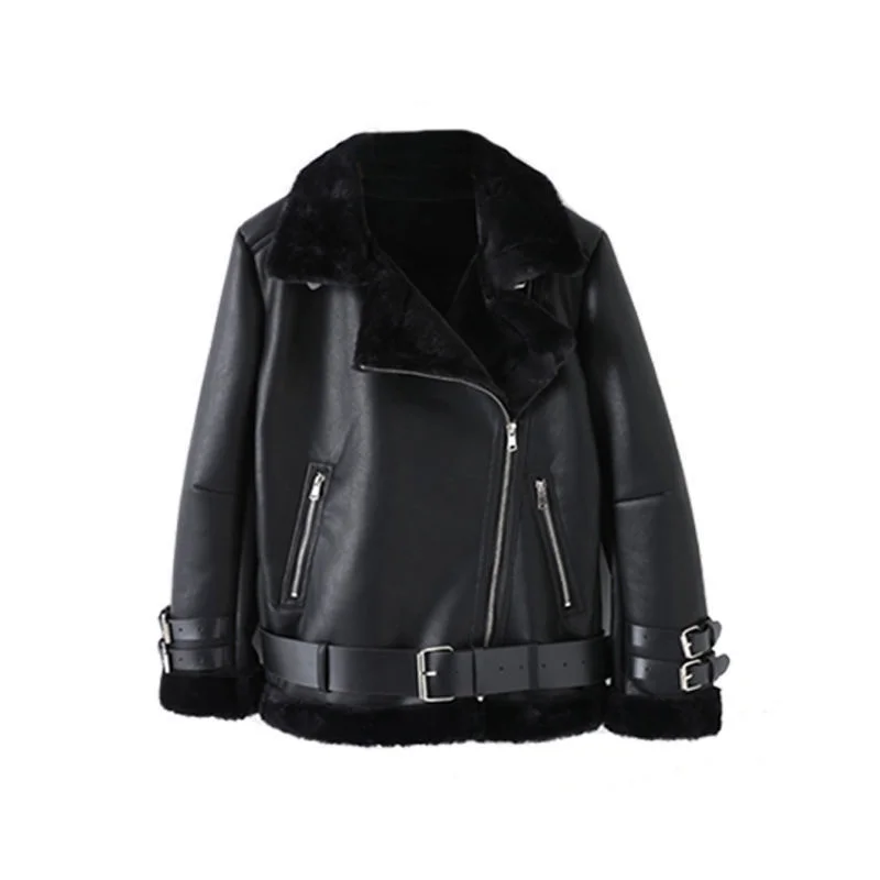 Women's Coat Plush Thickened Fur Coat 2022 New Autumn Winter Locomotive Lamb Fur Grass Loose Coat Leather Black Jacket Female