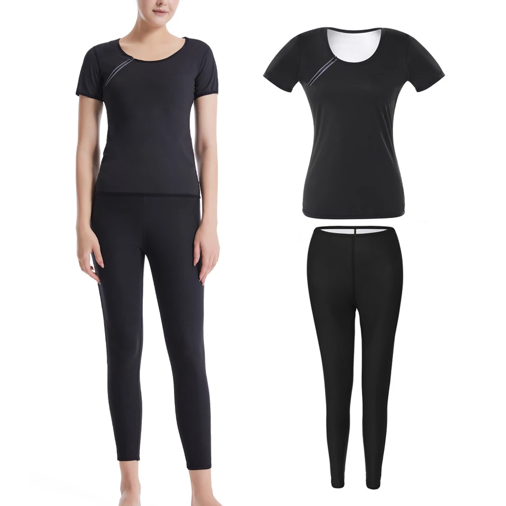 

Sweat Sauna Pants Body Shaper Weight Loss Slimming Shapewear Set Women Waist Trainer Zip Shirt Hot Thermo Sweat Legging Suits