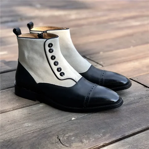 Итальянские мужские рыцарские ботинки, мужские рабочие ботинки с пряжкой и пуговицами, квадратная обувь, мужские ботинки челси