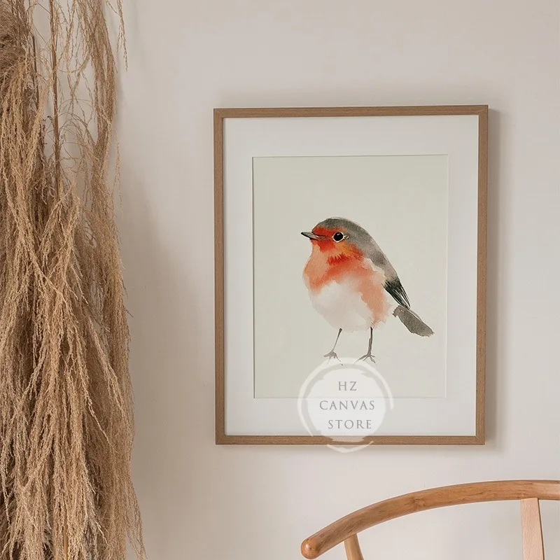 Bird Chickadee Robin акварельный постер и принт птица на ветке холст картина