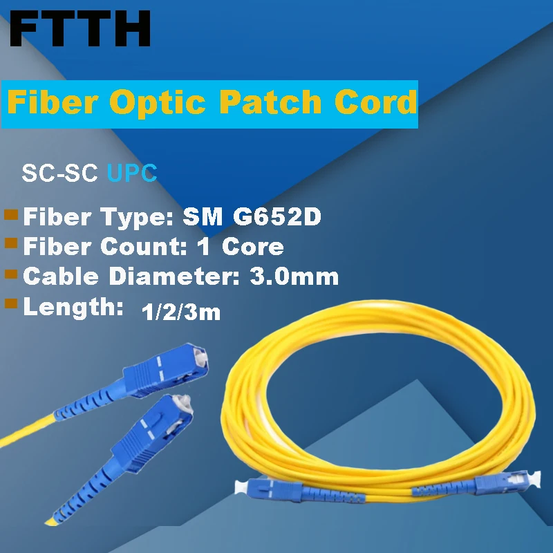 

FASO 1m/2m/3m SCUPC Connector SC/UPC Fiber Optic Patch Cord Cable Single Mode G652D Simplex 3.0mm Optical Fibra Optica FTTH