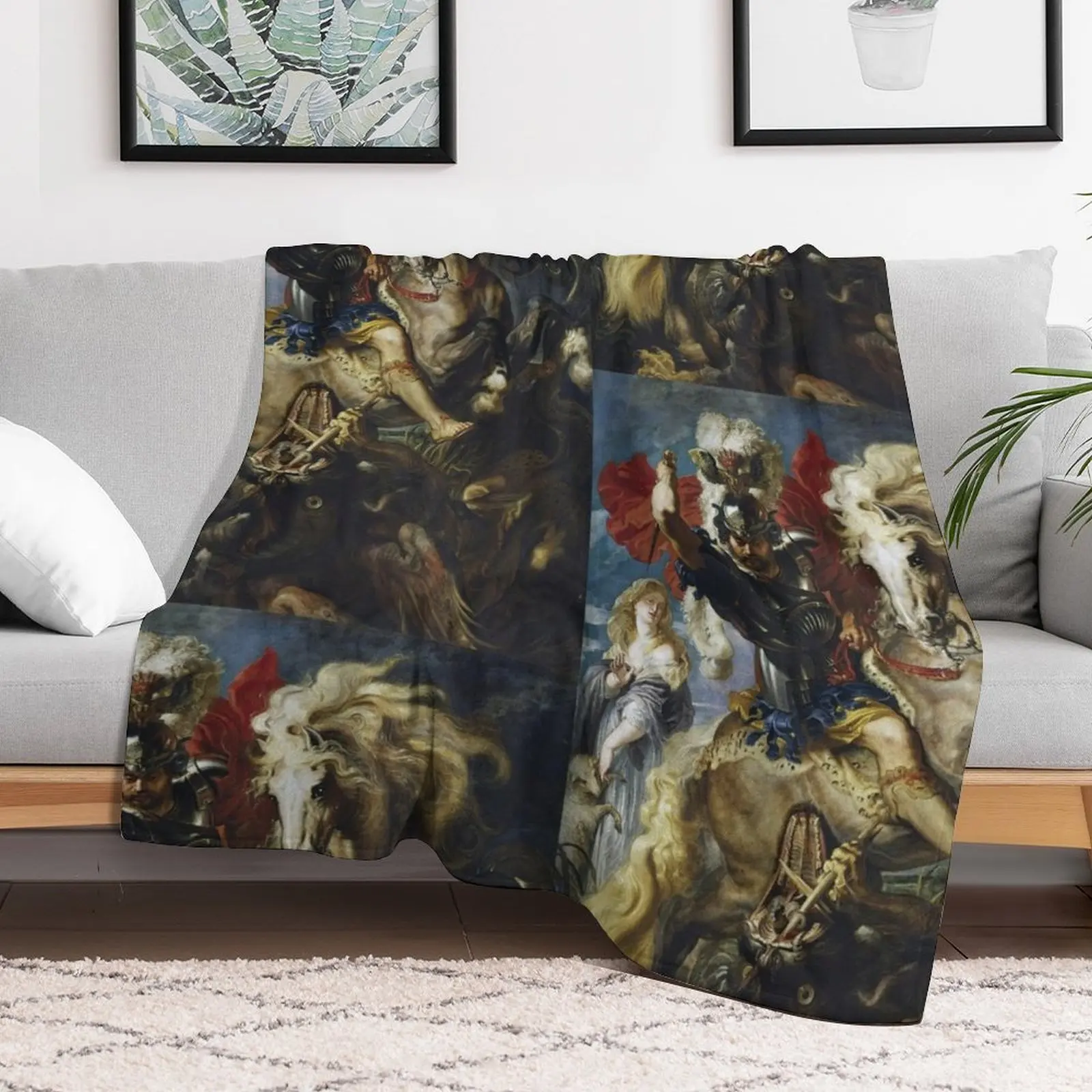 Декоративное одеяло в клетку Святого Джорджа и Дракона Питера Пола Рубенса