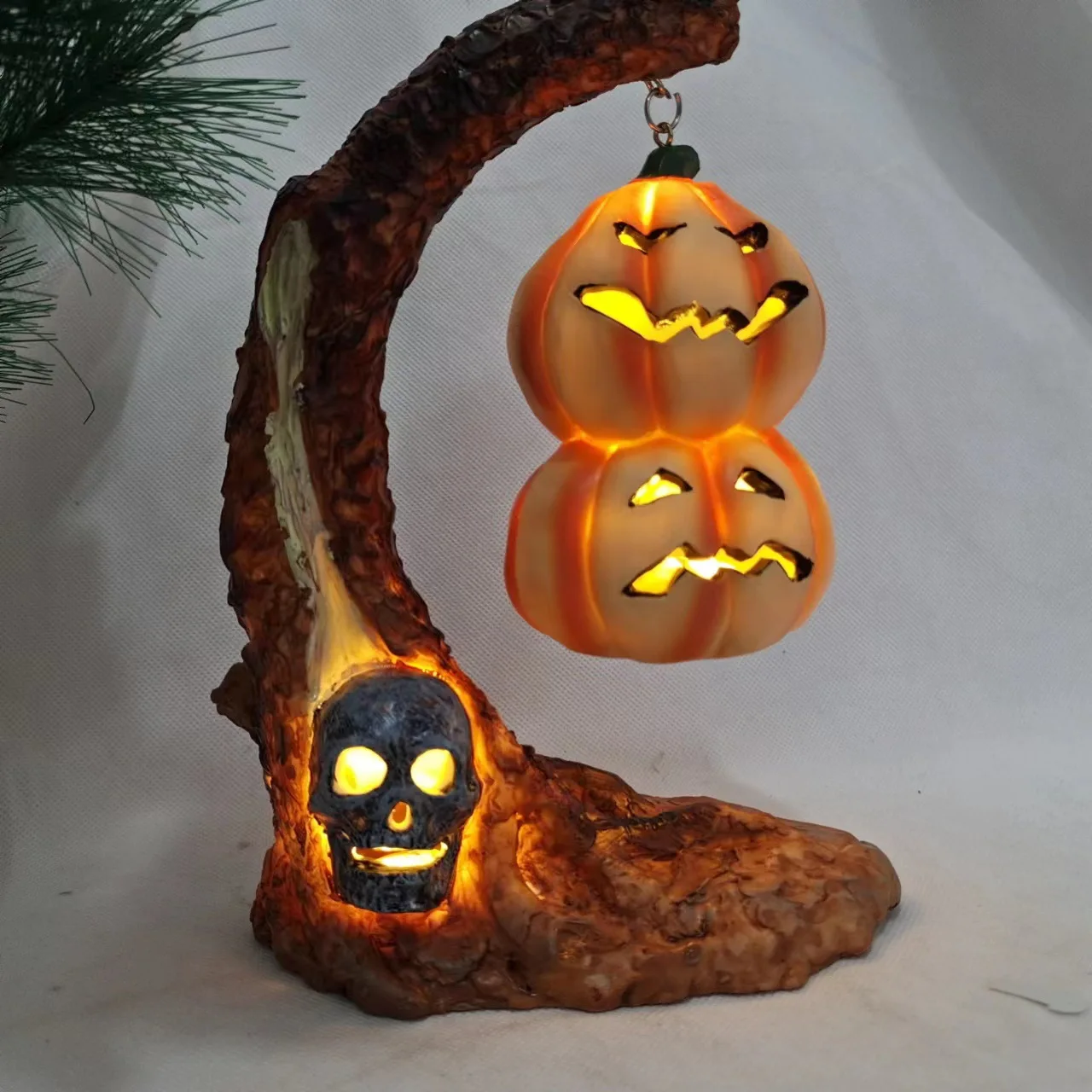 

Halloween Latest Pumpkin Lantern Bat Lamp Resin Ornament Desktop Sculpture Gothic Halloween Decoration Led Luminous Night Light