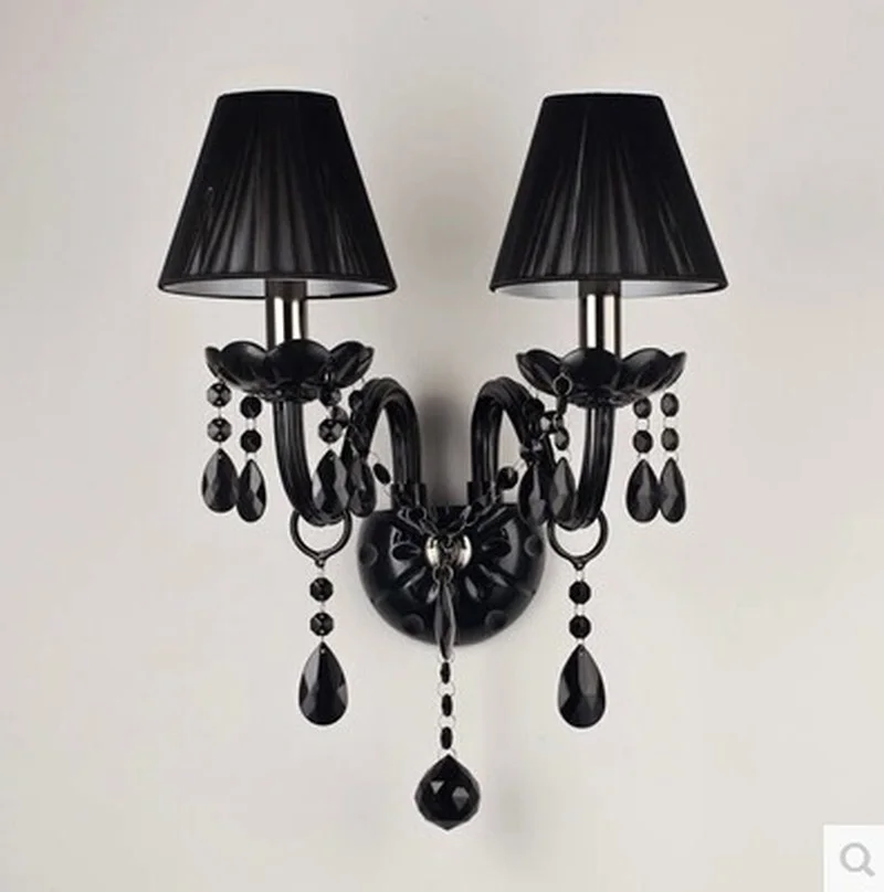 Factory direct sell Black Crystal Wall Lamp Candle Led E14 Bulbs Black with/without Fabric Lampshade 1/2 head