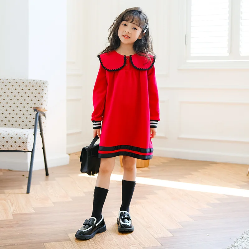 

Girls Autumn and Winter Dress 2023 New Children Preppy Style Clothing Kids Princess Dress Fleece Lined, #7164