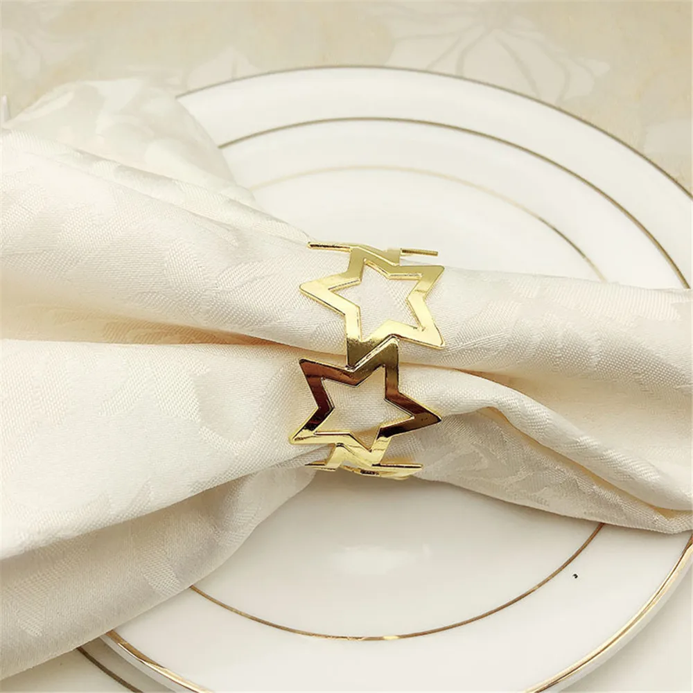 Металлическое Золотое обеденное кольцо с пятью звездами настольное украшение