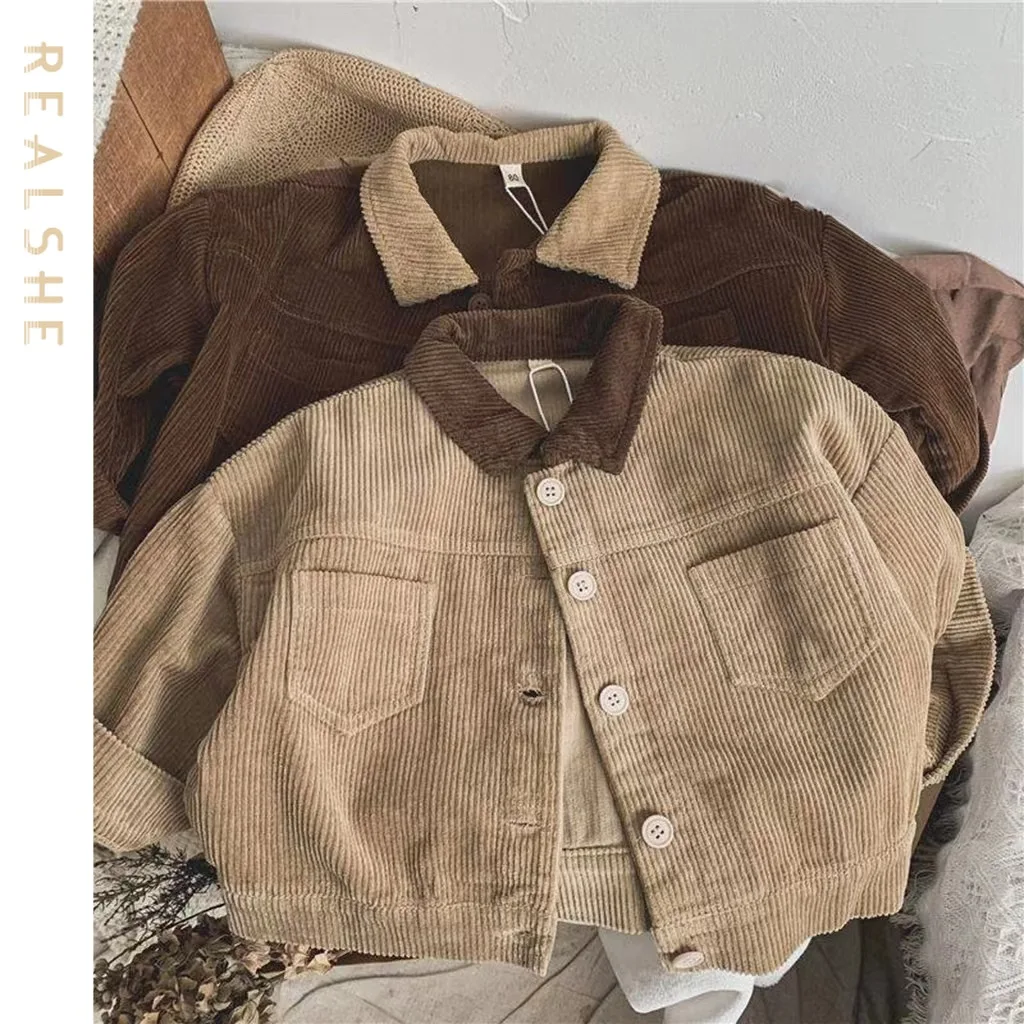 

2023 New Children Jacket for Girls Boys Pockets Lapel Baby Coat Girls Cardigan Vintage Kids Jacket Autumn Coat Clothes