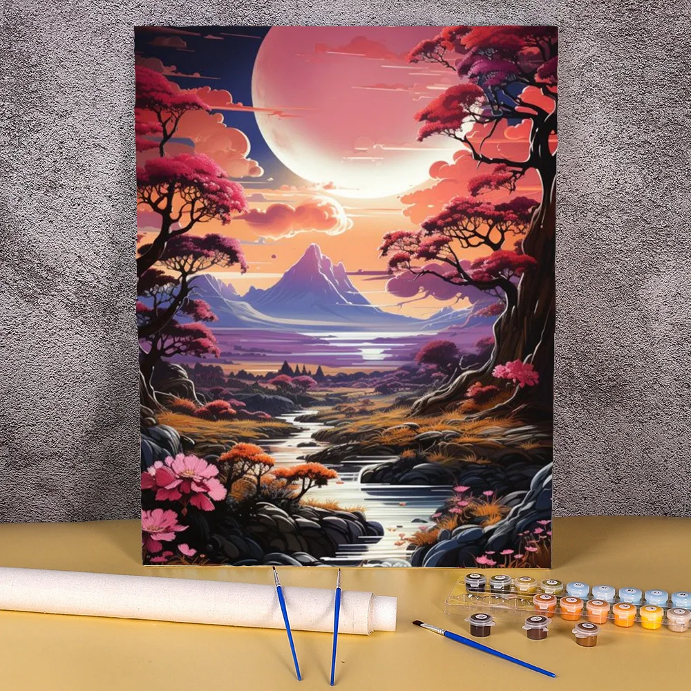 50 × 70 DIY картина по номерам лунный пейзаж ручная роспись маслом посылка рисунок на