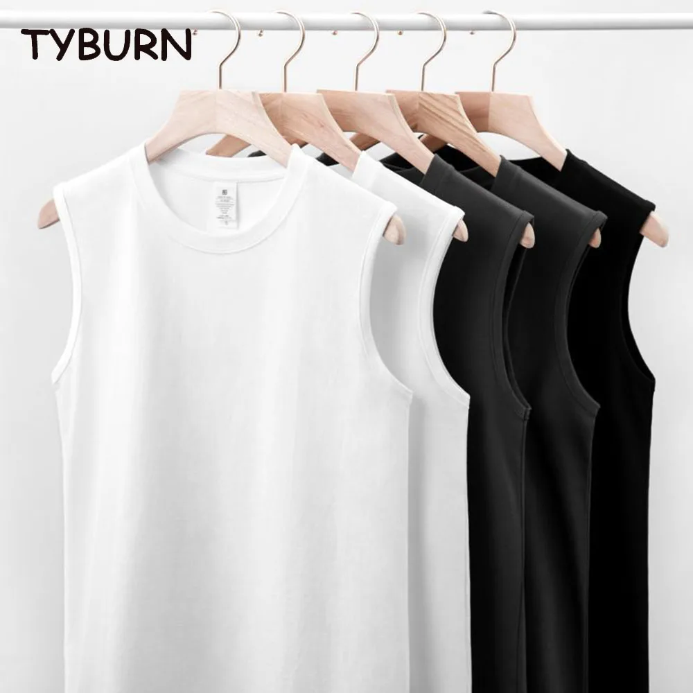 

TYBURN Summer Oversized Men's Top Fitness Outerwear Sports Sleeveless Vest Cotton O-neck Loose T-shirt