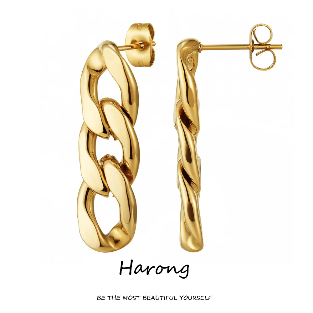 

Harong 14k Gold Drop Earrings Creative Geometric U Shaped Chain Dangle Earings Punk Aesthetic Jewelry Gifts for Women Girls