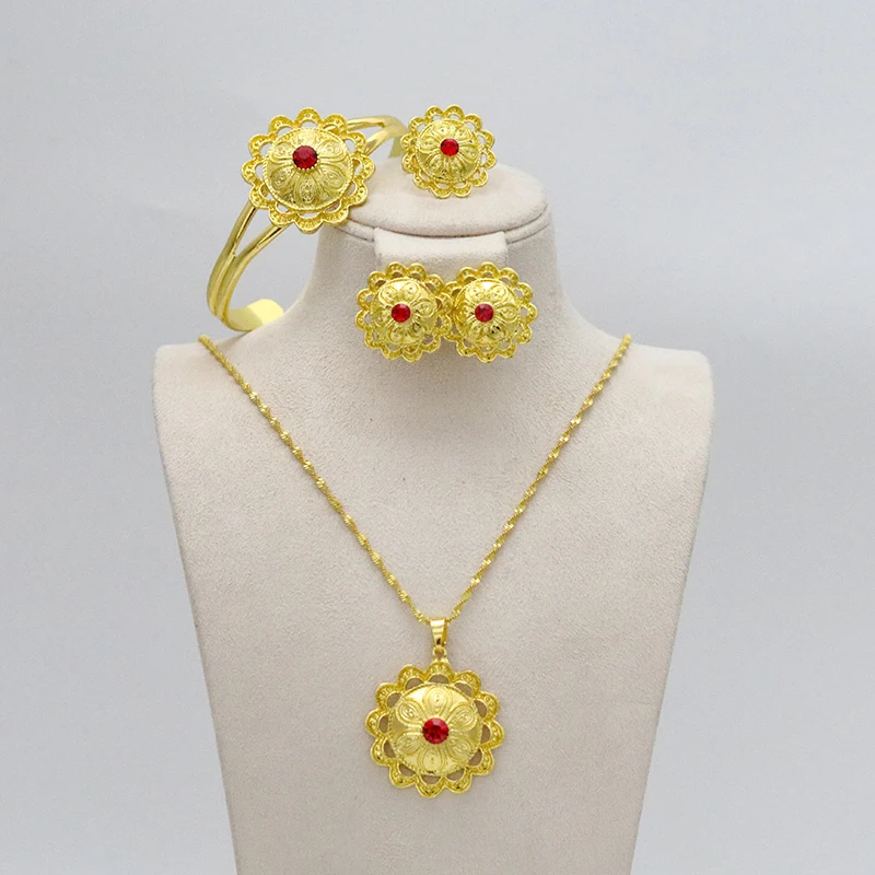 

Ethiopian/Eritrean Bridal Gold Jewelry Set with Stones African Ethnic Gifts Habesha Wedding Gifts