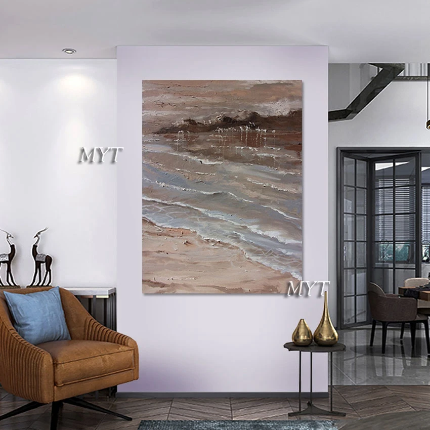 

Frameless Wall Picture Art Hand-painted Overcast Sky Seascape Oil Paintings On Canvas Modern Abstract Knife Painting Decor