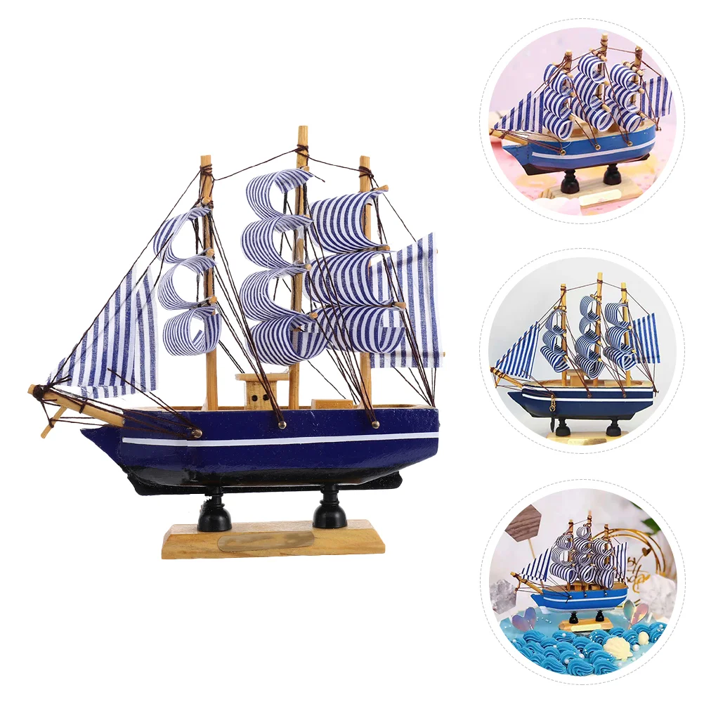 

Wooden Sailboat Graduation Party Supply Ship Shape Cake Topper Toys Decorative Hat Creative Design