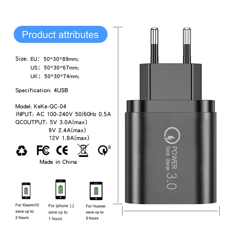 Olaf USB Charger 4 Port 60W 3.1A Quik Charge 3.0 Mobile Phone Charger For iPhone 11 Samsung Xiaomi Poco f3 Fast Wall Chargers images - 6