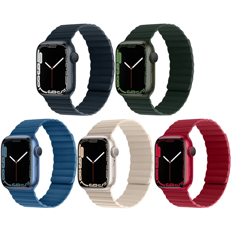 Silicone Strap For Apple Watch band Seires 45mm 44mm 40mm 38mm 42mm 41mm Wrist bracelet Magnetic Loop iWatch 7 5 4 6 Accessories