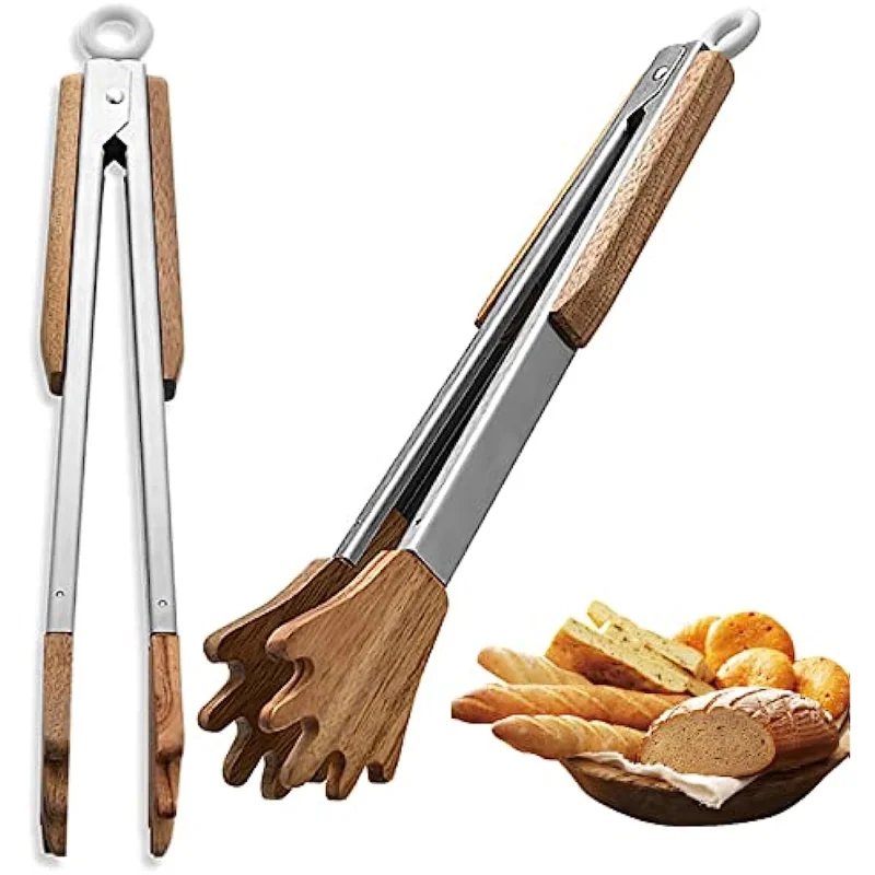 

Wooden Kitchen Tongs Cooking Tongs, Non-Stick, Stainless Steel BBQ Barbecue Clip Steak Clip Pasta Clip, Kitchen Gadgets