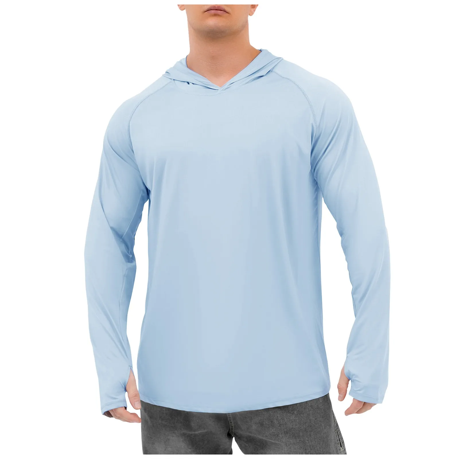 

Мужская Летняя однотонная одежда с длинным рукавом и капюшоном для защиты от солнца