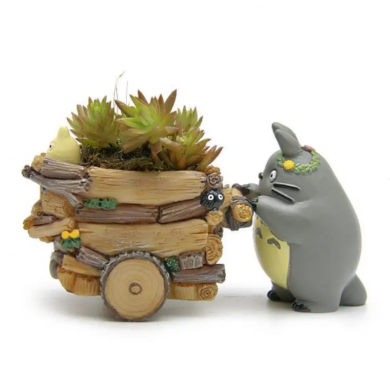 

Creative Cartoon Cart Flowerpot Resin Japanese Miniature Figurines Gift Anime Figurine Ornaments Desktop Home Decor