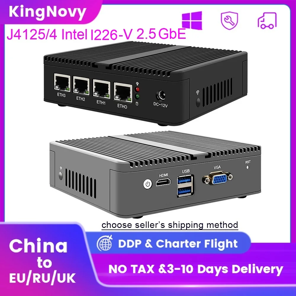 

J4125 безвентиляторный 2,5G межсетевой маршрутизатор 4 Intel i226 i225 2.5GbE Nics роутер Nano Mini PC OPNsense, хост-компьютер, Рабочая поверхность