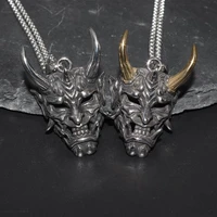 mens mask demon necklace stainless steel chain vintage silver color necklace pendant biker fashion hip hop jewelry