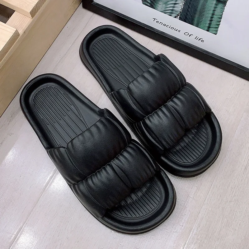 Home Soft Slippers Men's and women's flat non-slip flip-flops summer hotel solid color bathroom sandals