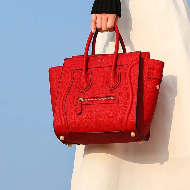 

Новинка 2022, вместительная сумка из воловьей кожи с зернистой текстурой личи, роскошная брендовая дизайнерская сумка, модная универсальная ...