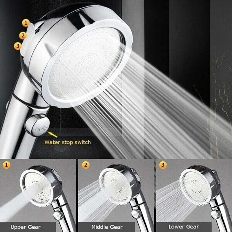 

1*Shower Head 3-Mode Shower Head Handheld High-Pressure Water-Saving Filtration Silver Plating With Switch Shower Accessories