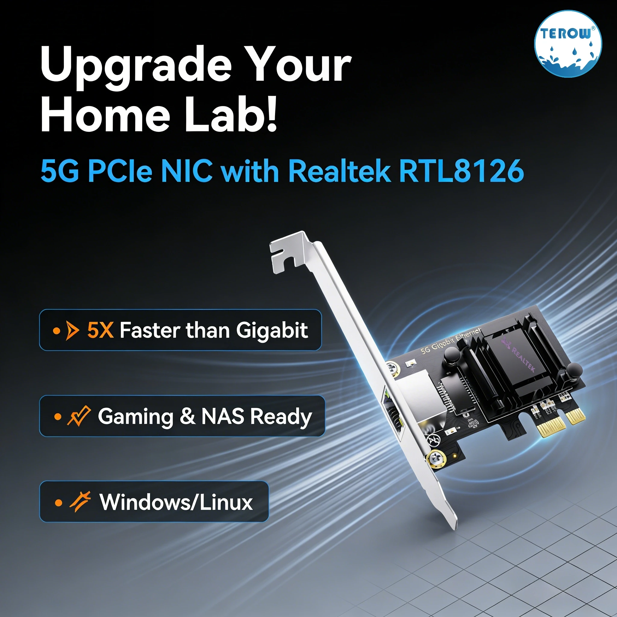 Фото Обновите свой домашний лабораторный комплекс! 5G PCIe NIC, сетевая карта Realtek RTL8126, адаптер 5X Fast Ethernet для ПК, игровых систем, NAS, Windows, Linux №1