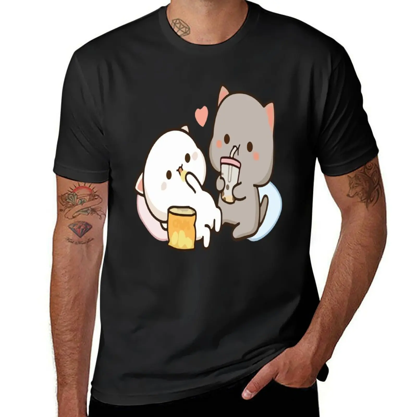 Mochi персиковый Кот с чипсами Премиум футболка милые топы для мальчиков принтом