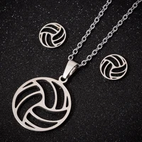 tulx stainless steel volleyball jewelry set for women minimalist sports ball shape necklace earrings accessories