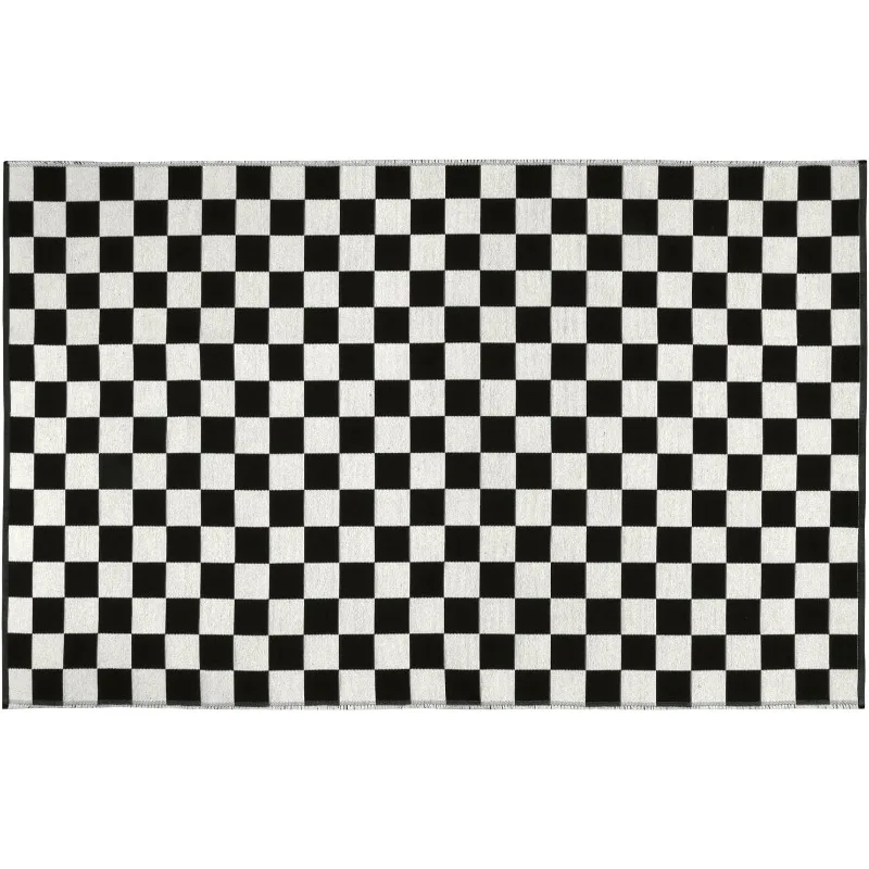 Черно-белый коврик в клетку марокканский для ползания уличный моющийся
