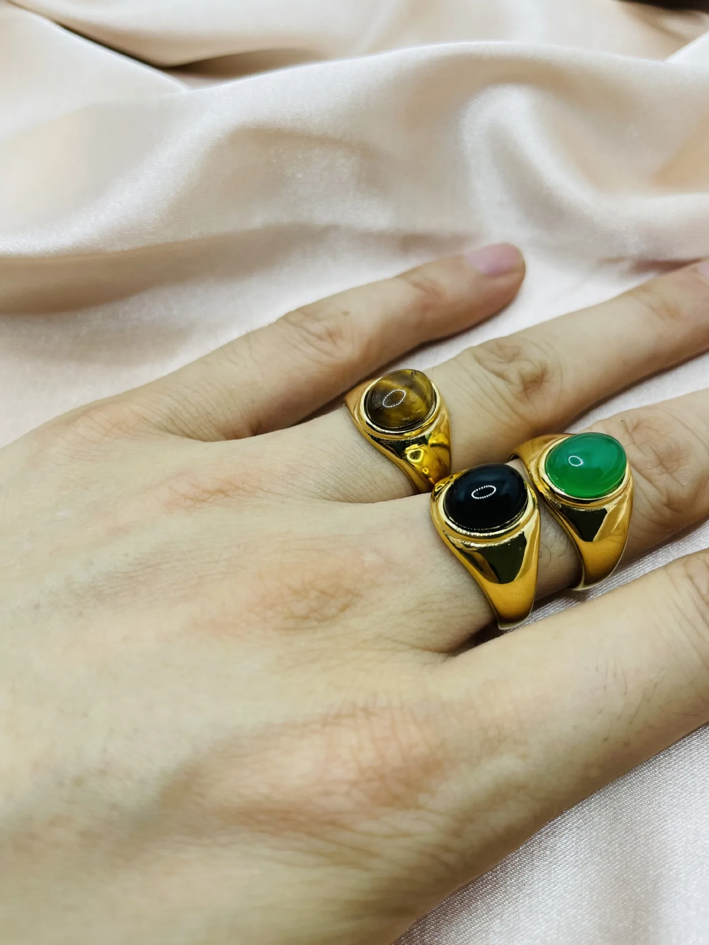 

14k yellow gold plated agate ring for women ins style luxury personalized hip hop rings wedding not fade party anniversary gifts