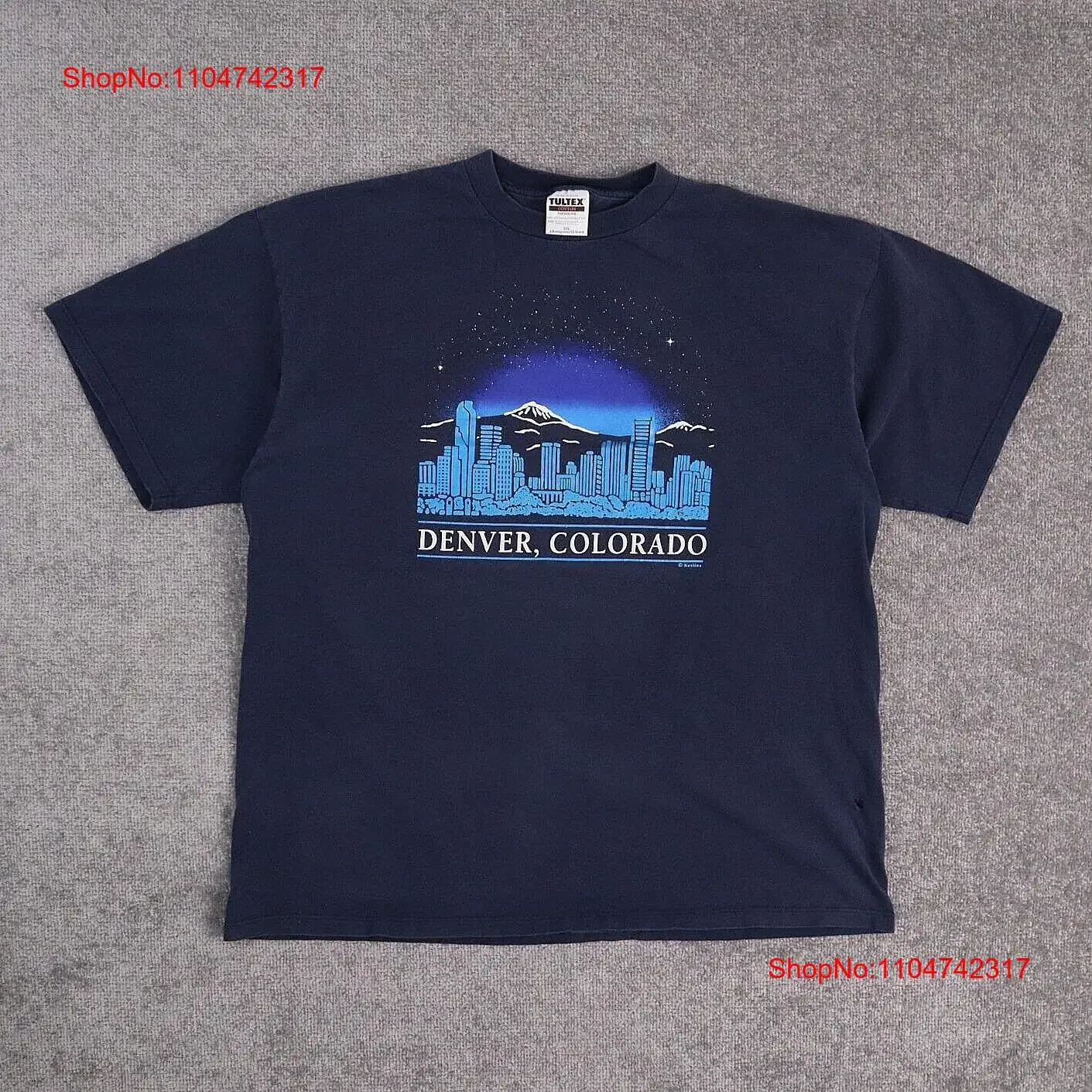 Фото Винтажная синяя футболка Denver Colorado 90-х годов США 2XL, винтажная стираная удобная повседневная мягкая модная дышащая уличная одежда №1