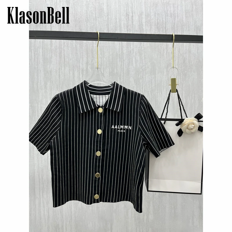 

4,22 KlasonBell тонкий вязаный короткий кардиган в Вертикальную Полоску с буквенным принтом для женщин