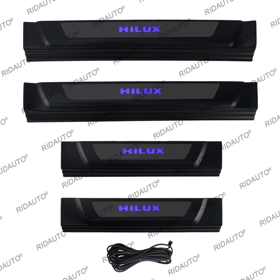 

Светодиодная пороговая полоса для Toyota Hilux REVO 2015 2019 2023, накладка на порог, защитная накладка на педаль, наклейка, аксессуары