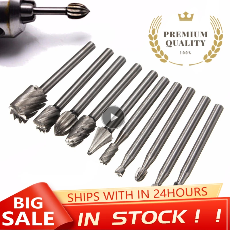 

10Pcs High Speed Steel Grinding Head Bit Shank Milling Rotary File Burrs Bit Set Wood Carving Rasps Router Bits Shank Tool