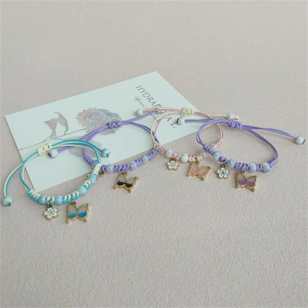 Fashion Butterfly Charms Crystal Bracelets Women Bead Bangles Handmade Wristbands Adjustable Bracelet Friends Gifts