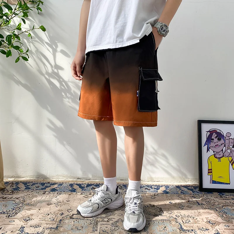 Шорты мужские прямые с градиентом Модные свободные короткие штаны уличная