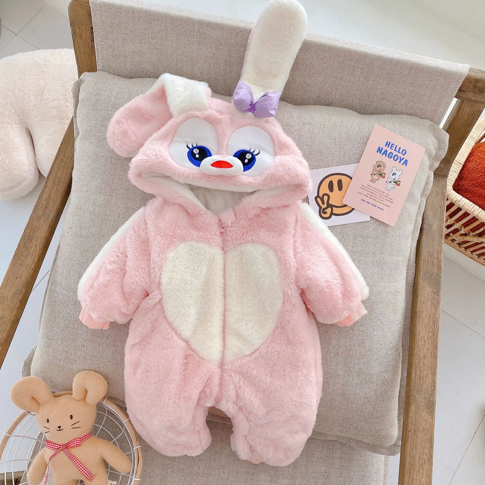 

0-2 Year Old One-piece Baby Plus Velvet Cartoon Romper Newborn Outing Suit Baby Cute Plush Bunny