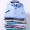 New Summer Short-sleeved Shirt Men's Solid Color Oxford Spinning Casual Embroidery Fashion Slim Shirt Short Men Drop Shipping 1
