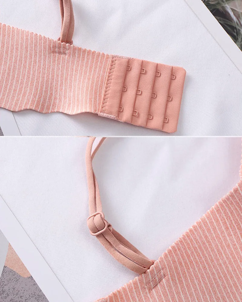 Korean Style Striped Seamless Bras Pink Bralette Push Up Bras and Panty Sets for Women Underwear Brasieres Ropa Interior Mujer