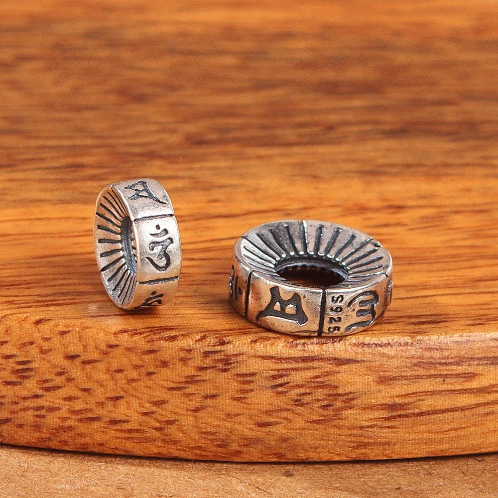 

S925 Стерлинговое Серебро, демпфирующая мантра, серебряные разделенные жемчужины, игральные бусины ручной работы, DIY бусины на санскрите, акс...