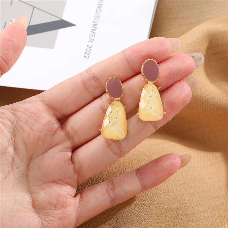 Корейские модные женские висячие серьги с желтыми кристаллами серьги-подвески
