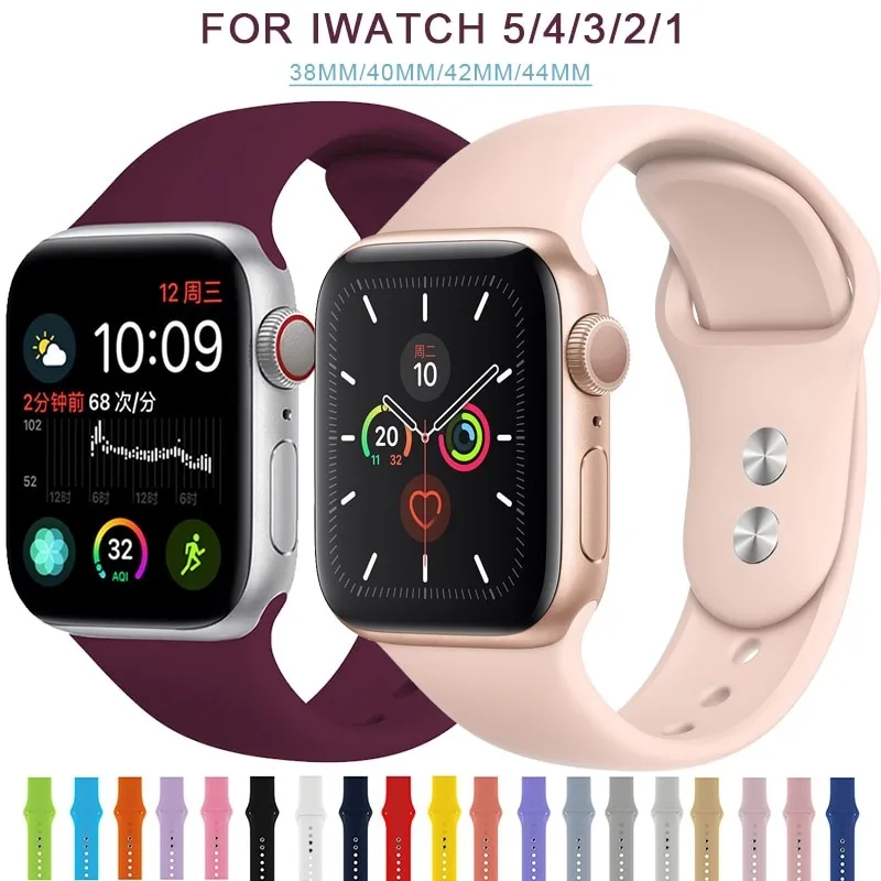 

Soft Silicone Sport Band for Apple Watch SE 8 Series 44MM 40MM Rubber Watchband Strap on smart iWatch 7654321 42MM 38MM bracelet