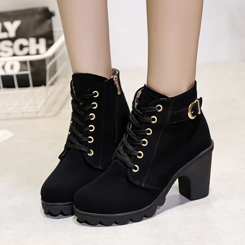 

Spring Winter High Heel 2022 New Winter Boots for Women Cross-strap Ankle Boots Ladies Shoes PU Casual Women Pumps Martin Boots