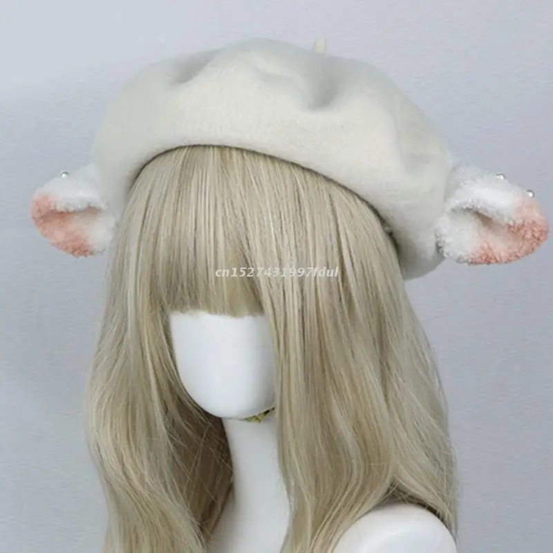 

Solid Color Beret Lolita Painter Hat Beanie Lamb Ears Octagonal Hat Wild for Chilly Outdoor Activities Morning Workout