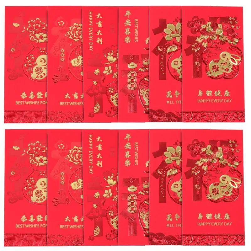 

60pcs Chinese New Year Red Envelopes Creative Rabbit Year Red Packets New Year Supplies Mixed Style