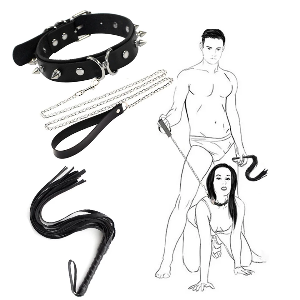 

BDSM Bondage Kit Sex Toys For Woman Whip Collar Leash Steel Chain Restricts Punish Neck Collars Fetish Slave Sex Adult Games